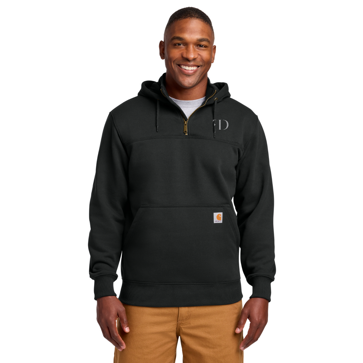 Carhartt Rain Defender Paxton Heavyweight Hooded Zip Mock Sweatshirt — model